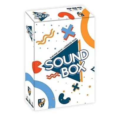 Sound Box game box with colorful shapes and logos, featuring the product name in white text on a blue background with orange accents.