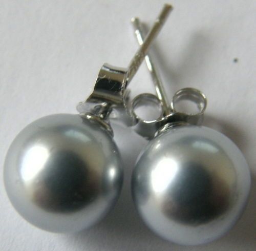 6 MM MUSCHELKERN OHRSTECKER 925 SILBER SILBER GRAU