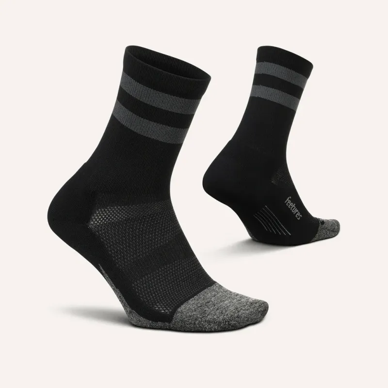 Feetures Elite Light Cushion Mini Crew Black High Top Stripe- XL