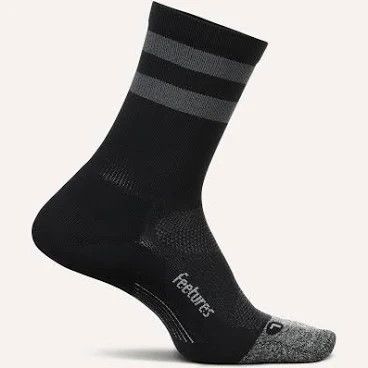 Feetures Elite Light Cushion Mini Crew Black High Top Stripe- XL