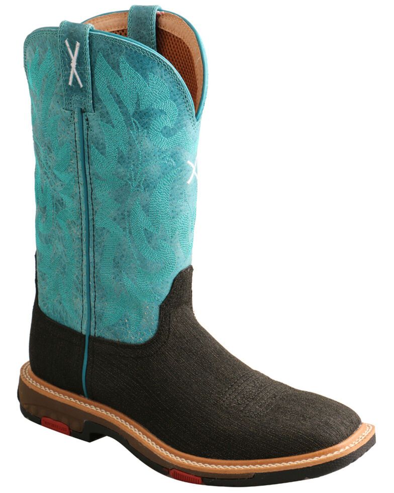 Twisted X 11&quot; Lite Boots (Alloy Toe) Charcoal/Turquoise Women&#39;s 7