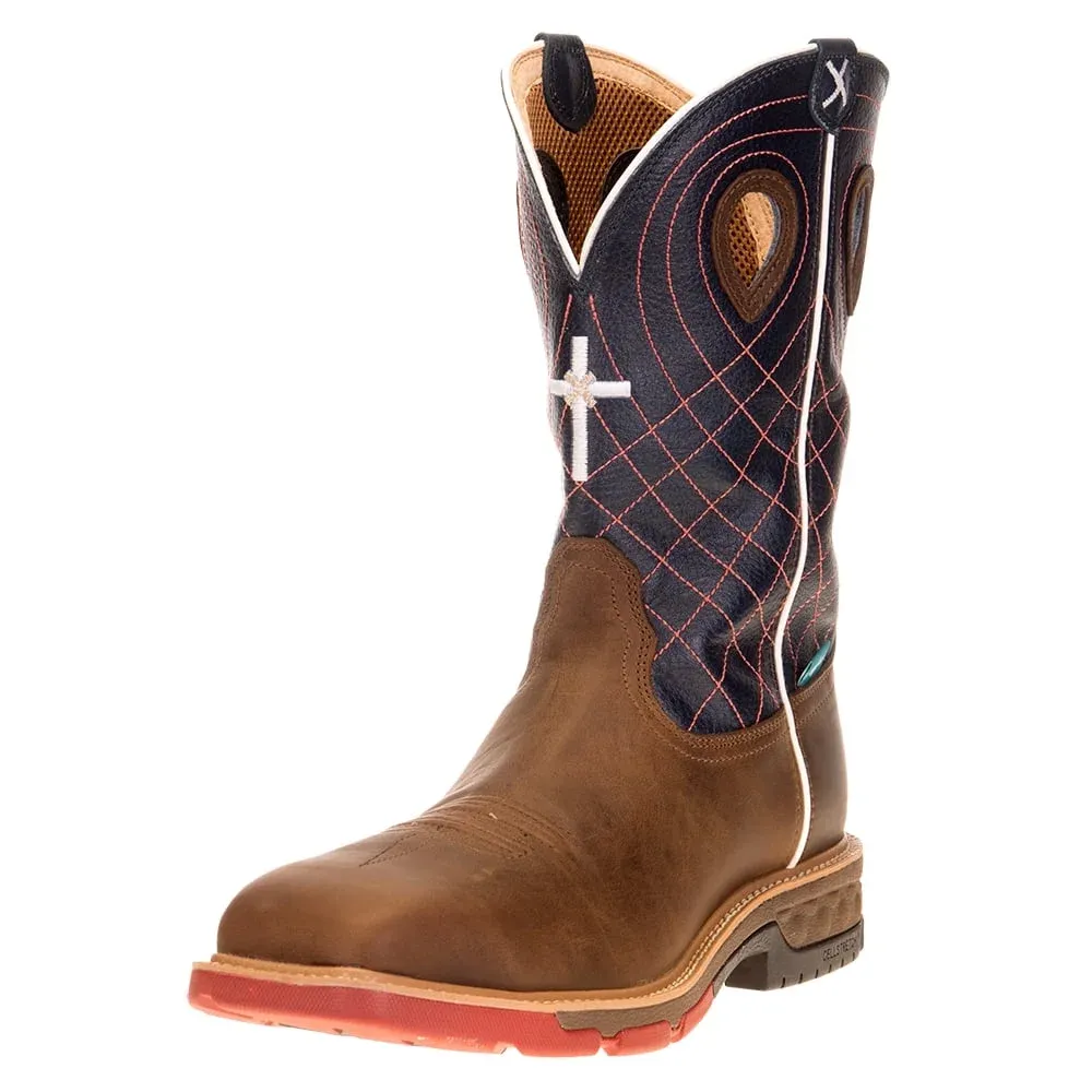 Twisted X 12&quot; Western Work Boot (Alloy Toe) Mocha &amp; Navy Men&#39;s 11.5
