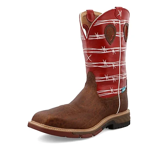 Twisted X 12&quot; Western Work Boot (Nano Toe) Distressed Saddle &amp; Ruby Men&#39;s 9
