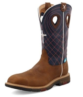 Twisted X 11&quot; Western Work Boots (Alloy Toe) Brown &amp; Navy Women&#39;s 6