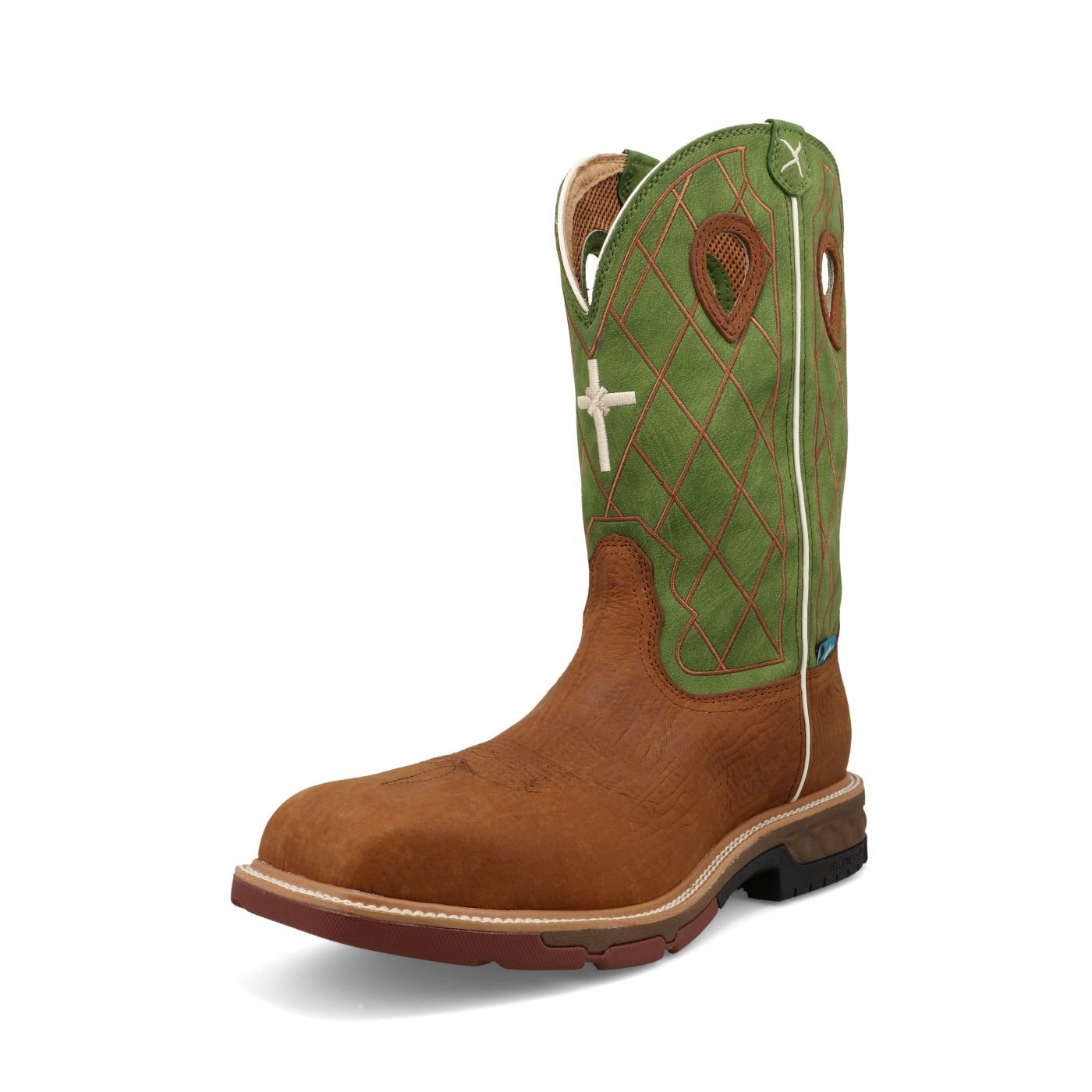 Twisted X 12&quot; Western Work Boot (Nano Toe) Caramel Cafe &amp; Green Men&#39;s 12