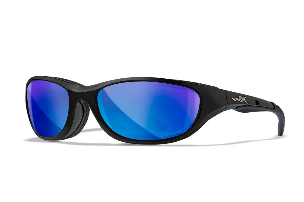 WileyX Airrage Gloss Black Frame with CAPTIVATE™ Polarized Blue Mirror