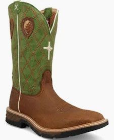 Twisted X 12" Western Work Boot (Nano Toe) Caramel Cafe &amp; Green Men's 9.5 Wide