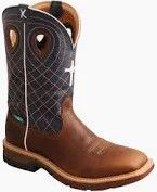 Twisted X 12" Western Work Boot (Alloy Toe) Mocha &amp; Navy Men's 9.5 EE