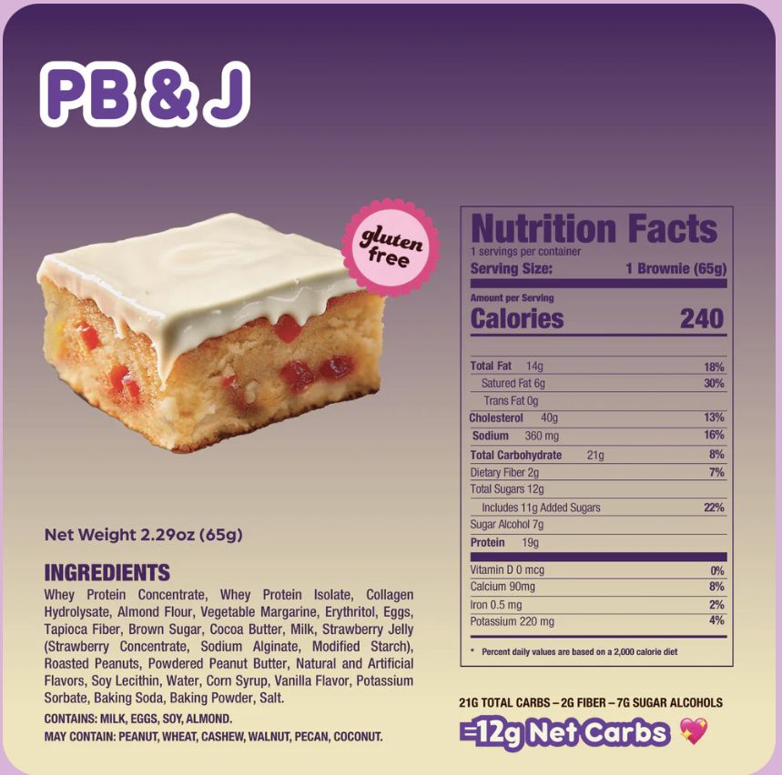 Protein Brownie (12 pack), Flavor: PB&amp;J