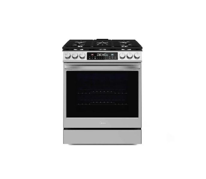 Midea 30-in 5 Burners 6.1-cu ft Self-Cleaning Air Fry Convection Oven Slide-in Smart Natural Gas Range -Stainless Steel