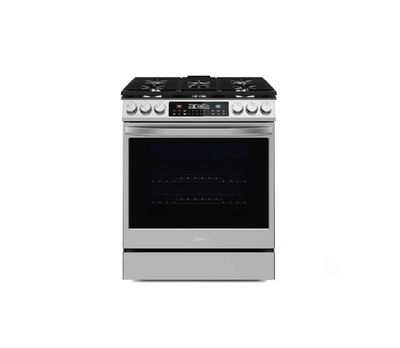 Midea 30-in 5 Burners 6.1-cu ft Self-Cleaning Air Fry Convection Oven Slide-in Smart Natural Gas Range -Stainless Steel