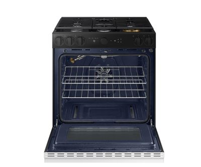 Samsung Bespoke 6.0 cu. ft. Smart Slide-In Gas Range with Smart Oven Camera &amp; Illuminated Precision Knobs in White Glass