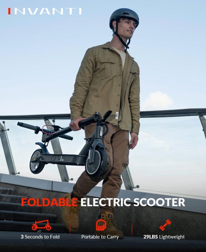 INVANTI E30 Electric Scooter with Smart APP, 19.9 Miles Range &amp; 18 MPH, 350W Motor, 8.5&quot; Solid Tires, Rear Suspension and Turn Signals, Foldable Electric Scooter for Adults and Teens