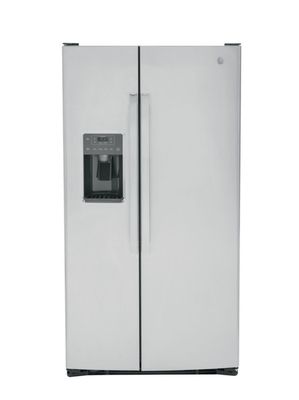 GE 25.3 cu. ft. Side-by-Side Refrigerator with External Ice &amp; Water Dispenser – Stainless Steel