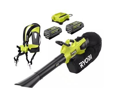 RYOBI 40V HP Brushless 100 MPH 600 CFM Cordless Leaf Blower/Mulcher/Vacuum with (2) 4.0 Ah Batteries and Charger