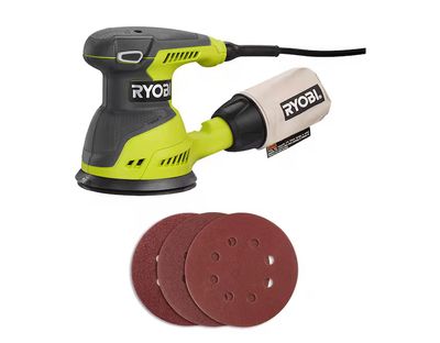 Ryobi 2.6-Amp 5-Inch Random Orbit Sander Includes Sander Sandpaper Assortment