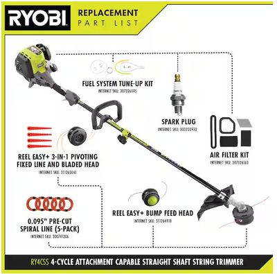 Ryobi 4-Cycle 30cc Attachment Capable Straight Shaft Gas Trimmer