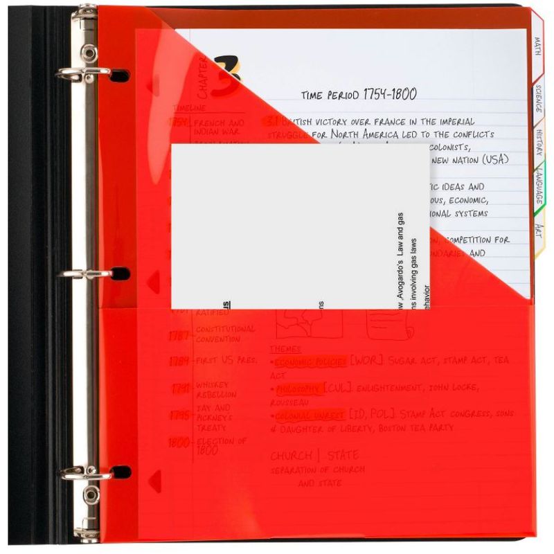 Five Star 5 Tab Flex NoteProtector Binder Insert Assorted Colors: Polypropylene Dividers with Pockets