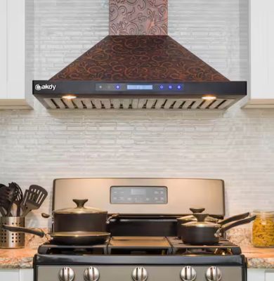30 in. Convertible Wall Mount Embossed Copper Vine Design Kitchen Range Hood with Lights