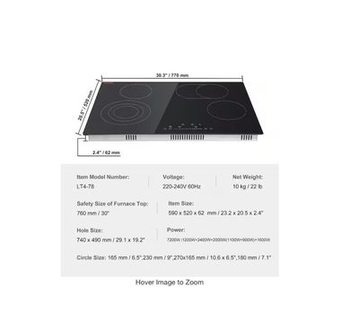 VEVOR Built in Electric Stove Top, 30 inch 4 Burners Ceramic Cooktop, 240V Glass Radiant Cooktop with Sensor Touch Control, Timer & Child Lock Included, 9 Power Levels for Simmer Steam Slow Cook Fry