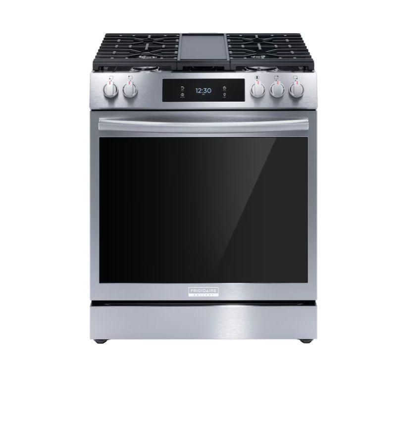Frigidaire Gallery 30-in 5 Burners 6-cu ft Self-Cleaning Air Fry Convection Oven Slide-in Natural Gas Range (Fingerprint Resistant Stainless Steel)