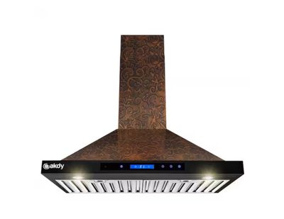 30 in. Convertible Wall Mount Embossed Copper Vine Design Kitchen Range Hood with Lights