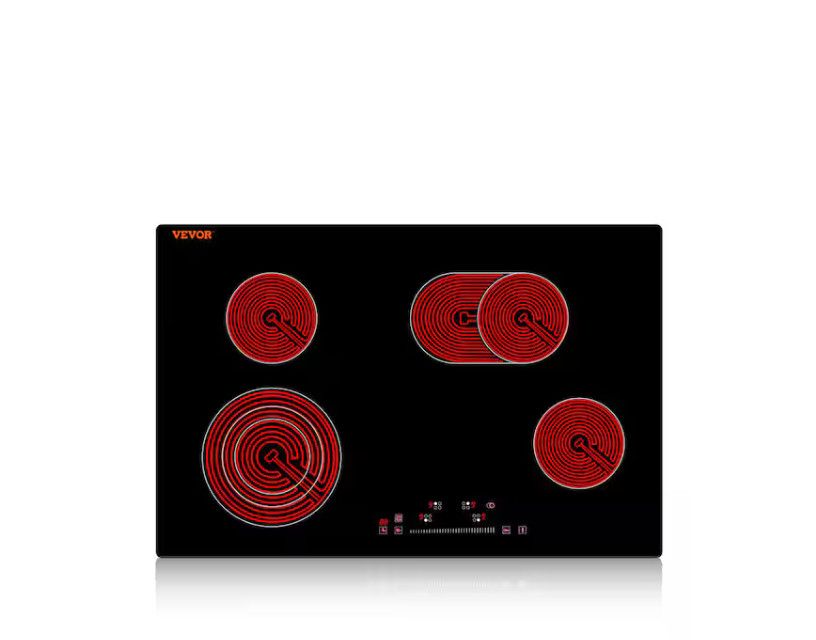 VEVOR Built in Electric Stove Top, 30 inch 4 Burners Ceramic Cooktop, 240V Glass Radiant Cooktop with Sensor Touch Control, Timer &amp; Child Lock Included, 9 Power Levels for Simmer Steam Slow Cook Fry