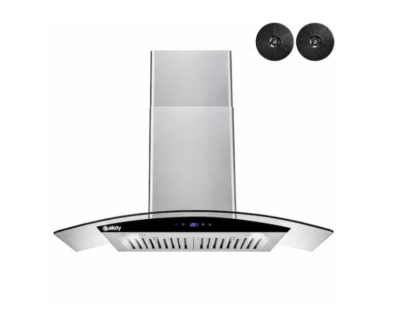 AKDY 30" Wall Mount Range Hood in Stainless Steel with Tempered Glass,Touch Panel and Carbon Filters