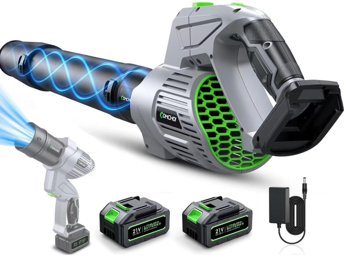 Comchoi Electric Leaf Blower Cordless, 900,000 RPM 2 x 4.0Ah Batteries &amp; Charge