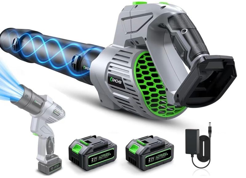 Comchoi Electric Leaf Blower Cordless, 900,000 RPM 2 x 4.0Ah Batteries &amp; Charge