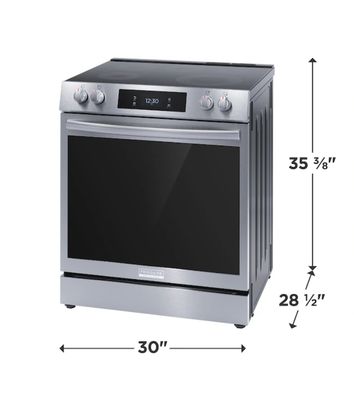 Frigidaire Gallery 30-in Smooth Surface Glass Top 5 Elements 6.2-cu ft Self-Cleaning Air Fry Convection Oven Slide-in Electric Range (Fingerprint Resistant Stainless Steel)