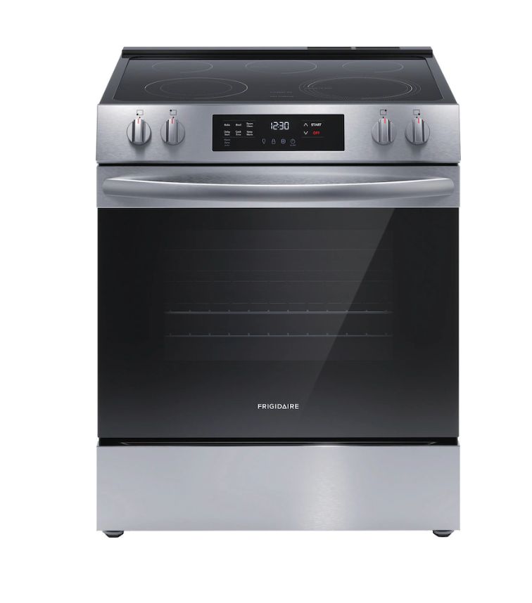 Frigidaire 30-in Smooth Surface Glass Top 5 Elements 5.3-cu ft Steam Cleaning Slide-in Electric Range (Stainless Steel)