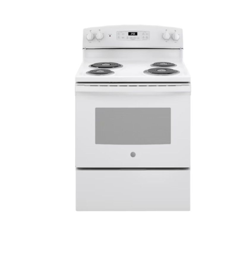 GE 30" 5.0 cu ft Freestanding Electric Range with 4 Elements &amp; Self-Cleaning Oven (White)
