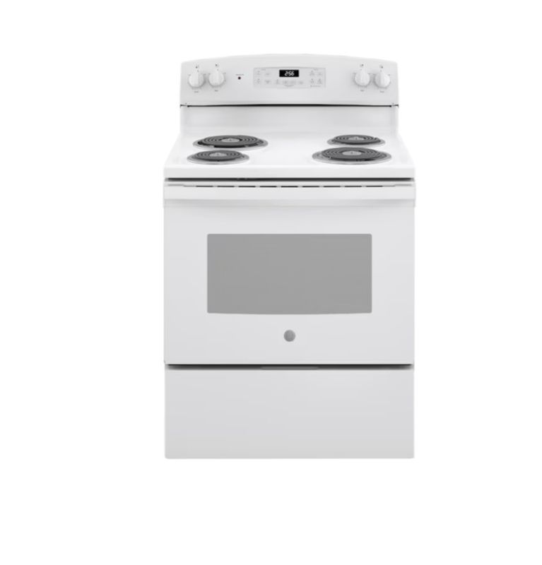 GE 30" 5.0 cu ft Freestanding Electric Range with 4 Elements &amp; Self-Cleaning Oven (White)
