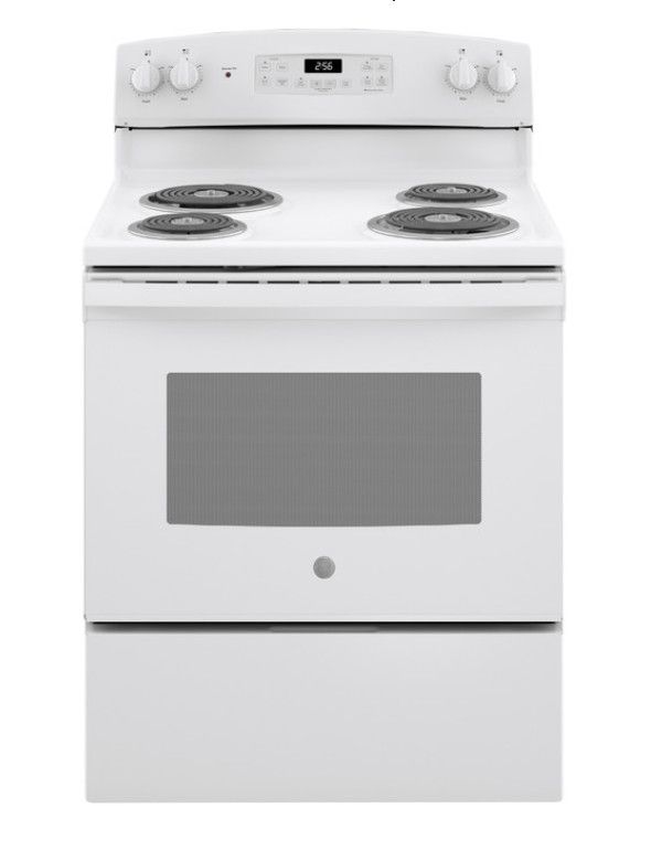 GE 30" 5.0 cu ft Freestanding Electric Range with 4 Elements &amp; Self-Cleaning Oven (White)