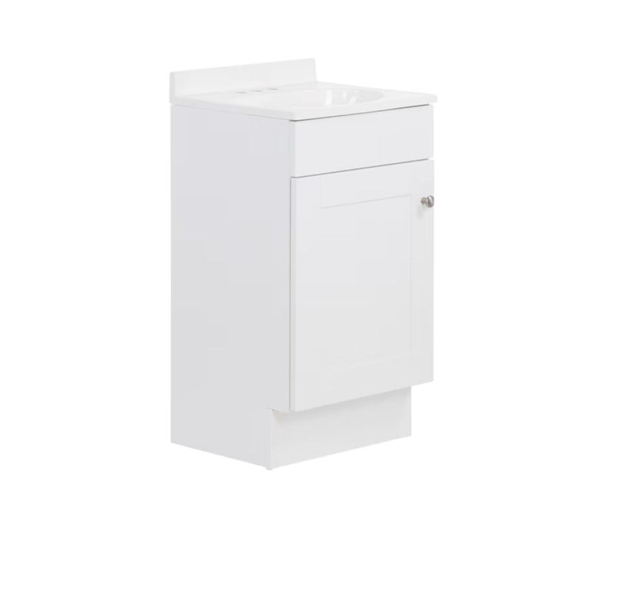 Project Source Dover 18-in True White Single Sink Bathroom Vanity with White Cultured Marble Top (Fully Assembled)