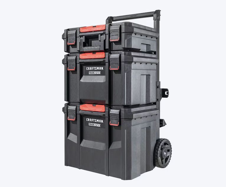 CRAFTSMAN TRADESTACK 22-in W x 33.6-in H x 18-in D Red and Black Plastic Rolling Tool Box