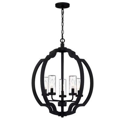 Quoizel Castleton 5 -Light Matte Black Outdoor Seeded glass Metal EPMM Chandelier