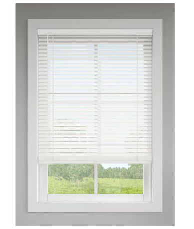 LEVOLOR  Trim+Go 2-in Slat Width 34-in x 64-in Cordless White Faux Wood Room Darkening Horizontal Blinds