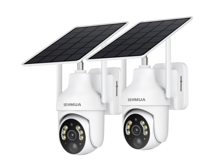 SEHMUA 2K Solar Security Cameras Wireless Outdoor 2 Pack 360° View Pan