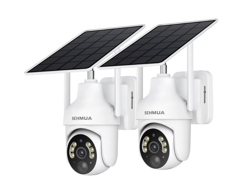SEHMUA 2K Solar Security Cameras Wireless Outdoor 2 Pack 360° View Pan