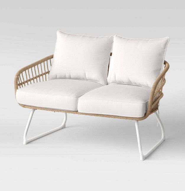 Southport Outdoor Patio Loveseat Steel Frame Weather-Resistant 2-Seater Couch Natural/White