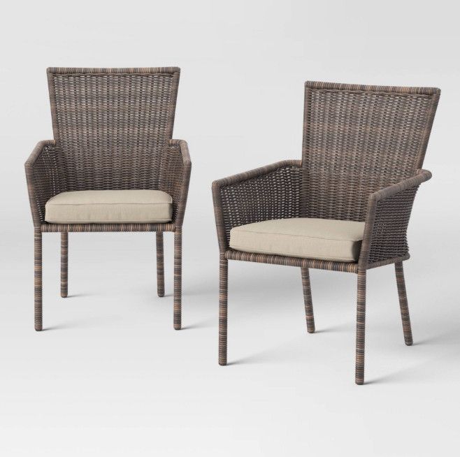 Monroe 2 Piece Patio Stack Dining Chairs Tan Threshold™ All-Weather Wicker No Assembly Required