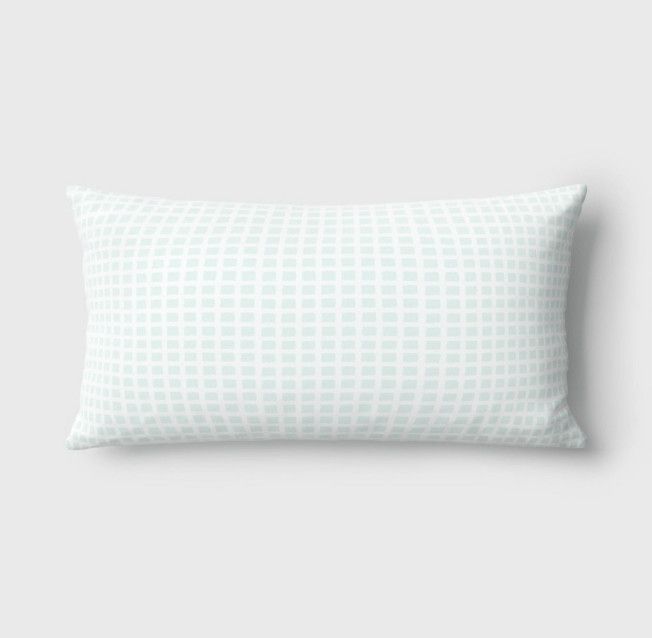 10" x 17" Mint Green Micro Grid Outdoor Lumbar Pillow – UV &amp; Water Resistant
