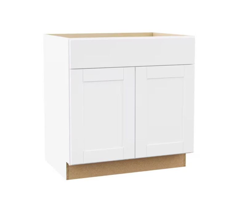 Shaker 33 in. W x 24 in. D x 34.5 in. H Assembled Base Cabinet in Satin White