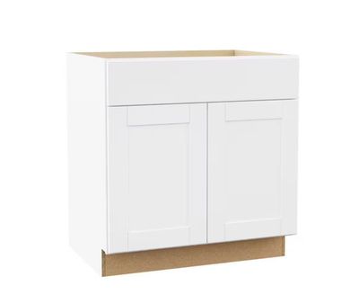Shaker 33 in. W x 24 in. D x 34.5 in. H Assembled Base Cabinet in Satin White