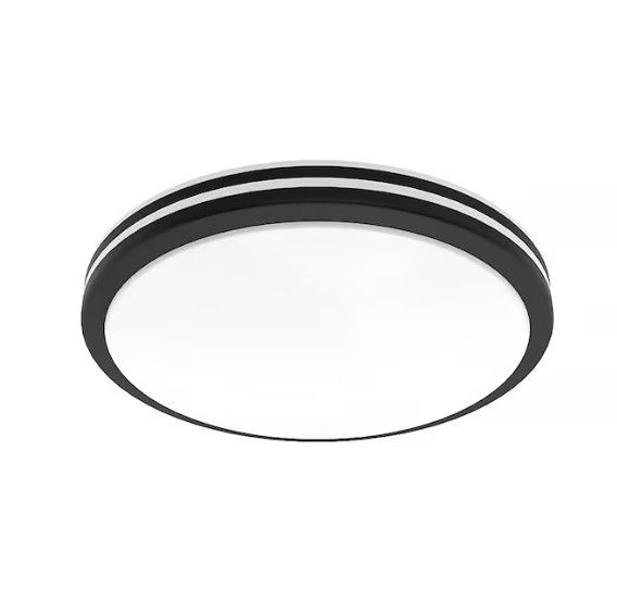 allen + roth Rendale 19-in Black Indoor 1 -Light LED Tunable White Flush Mount Light with Plastic Shade