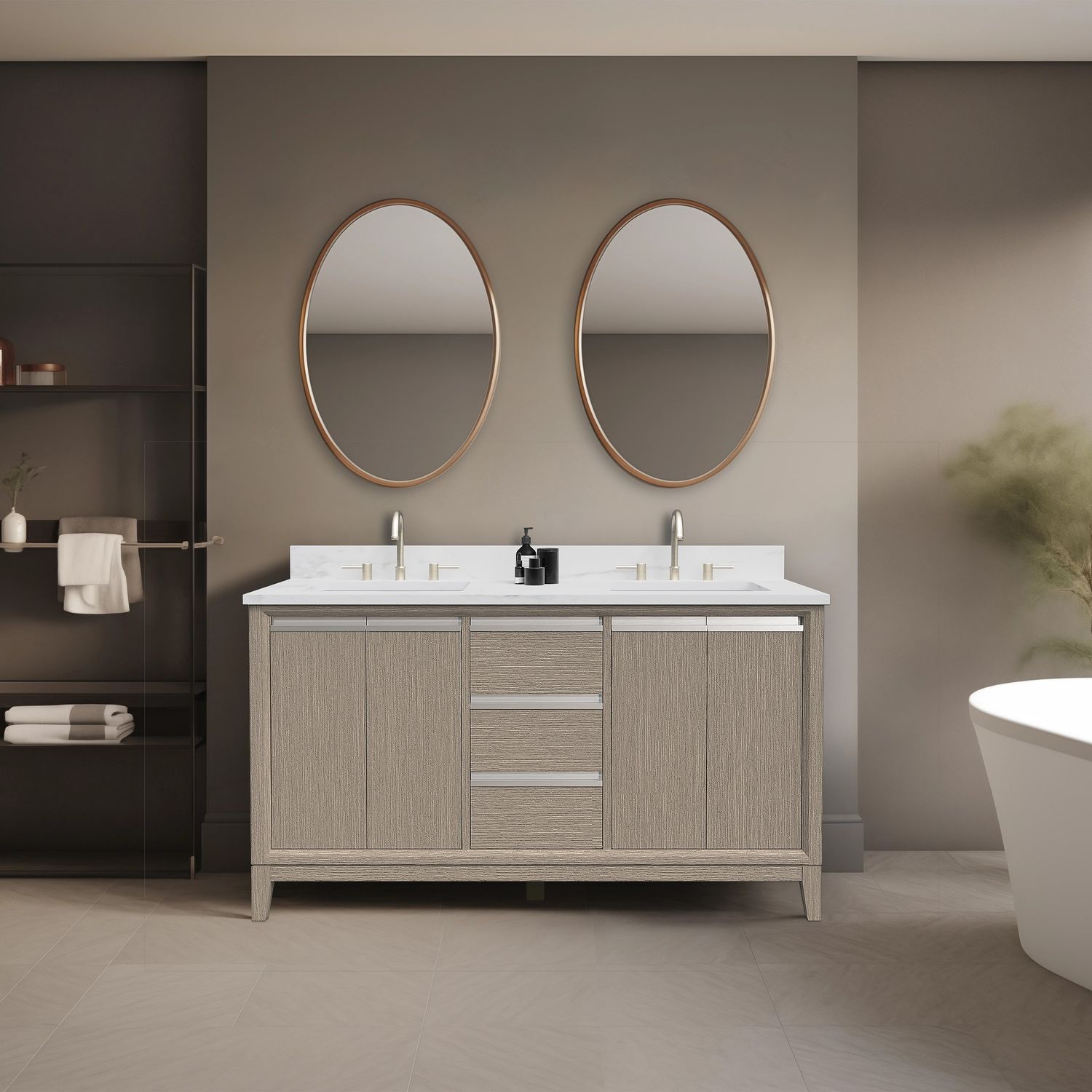 72 Inch Driftwood Gray Double Sink Bathroom Vanity with Marble Top