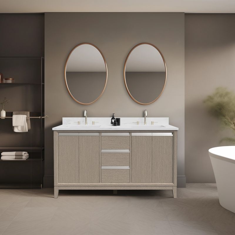 72 Inch Driftwood Gray Double Sink Bathroom Vanity with Marble Top