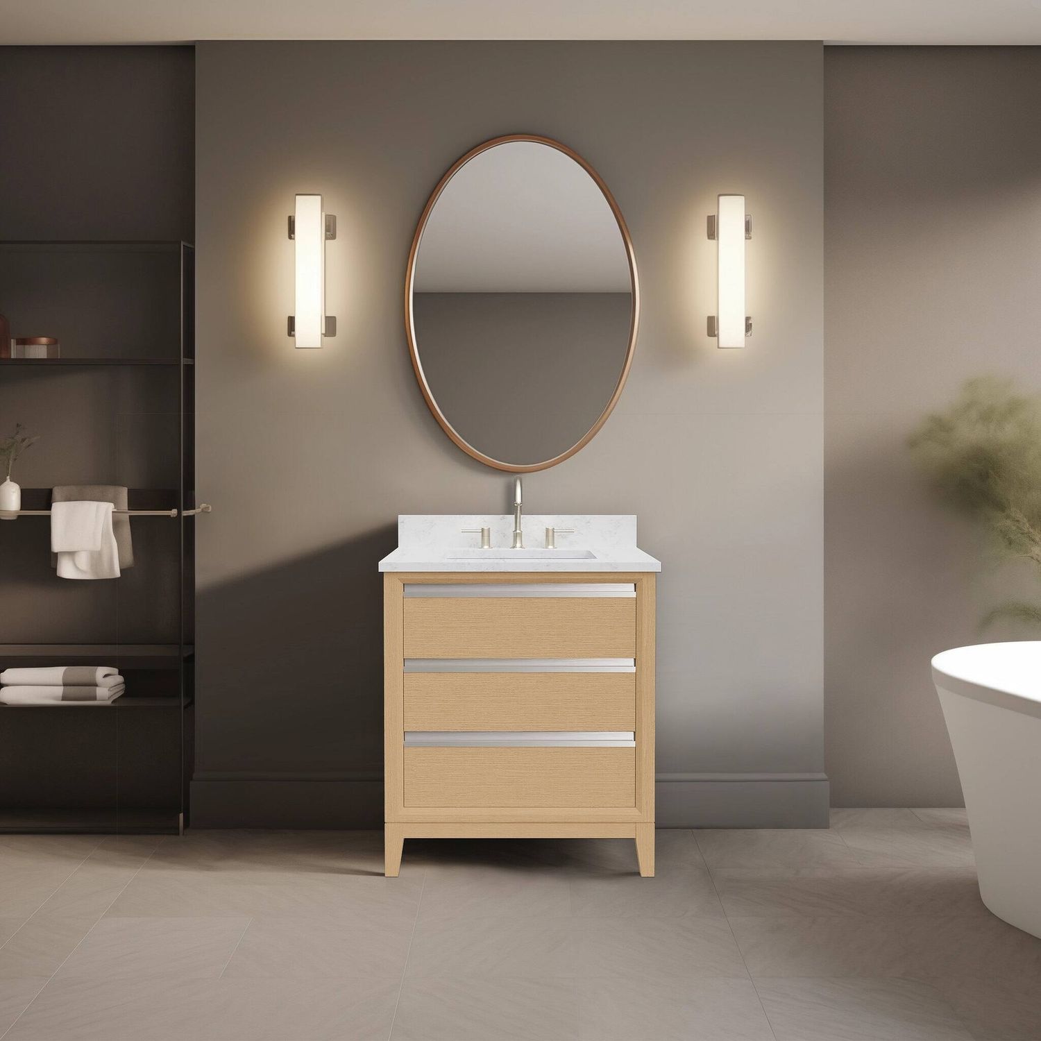 30x22x34″ Single Sink Bathroom Vanity Set with Cabinet &amp; Marble Top